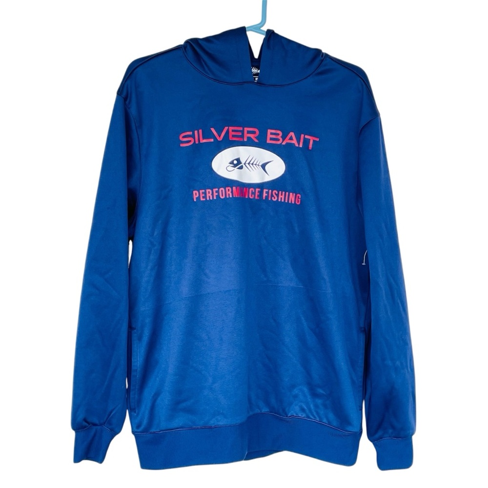 NWOT Silver Bait Performance Fishing Hoodie Mens Size M Blue UPF 50+ Sport